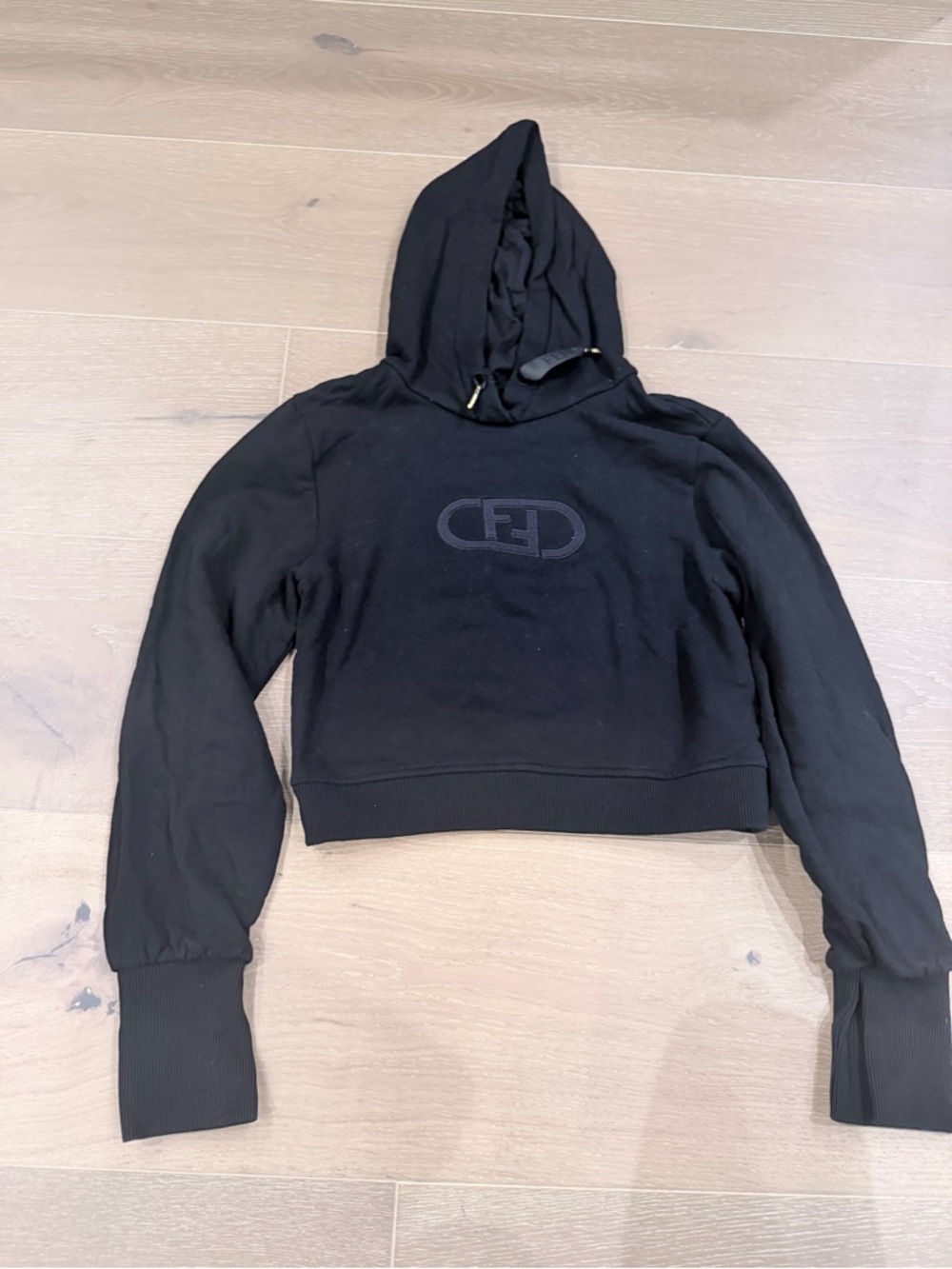 Fendi Black Cropped Hooded Sweatshirt with Subtle Logo